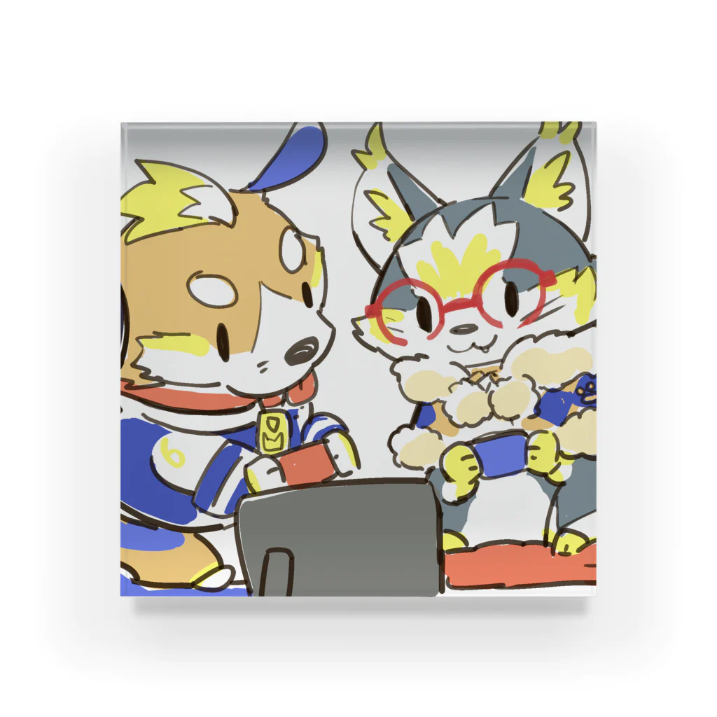 まーくん🐕ちーやん🐈のゲーム中のまーちー Acrylic Block