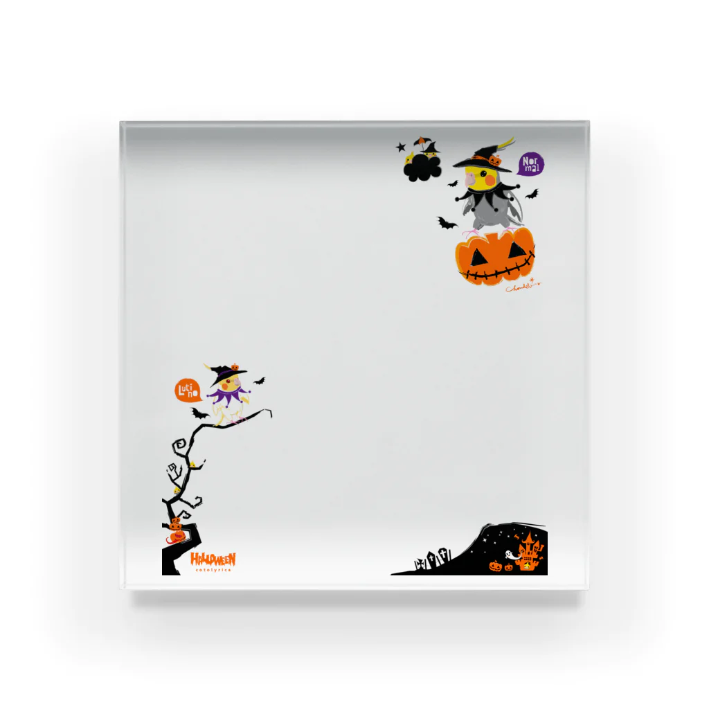 LittleLoroのFlying Pumpkin オカメインコのハロウィン 大きめワンポイント系 0461 Acrylic Block