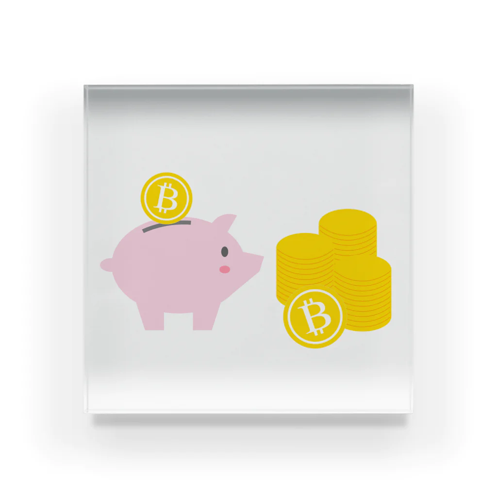 KYUBEYのビットコインと豚の貯金箱 Acrylic Block