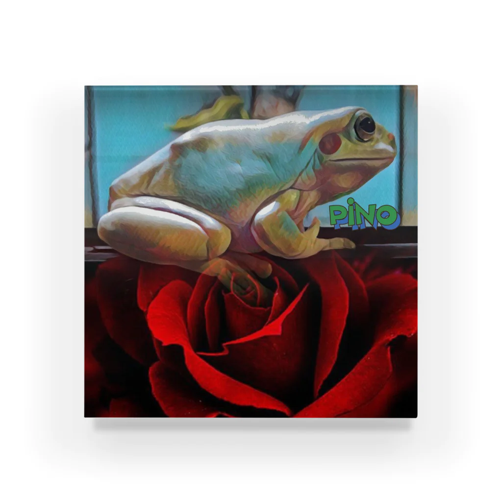 ケロンパス商店🐸🐢の薔薇とピノ🐸 Acrylic Block