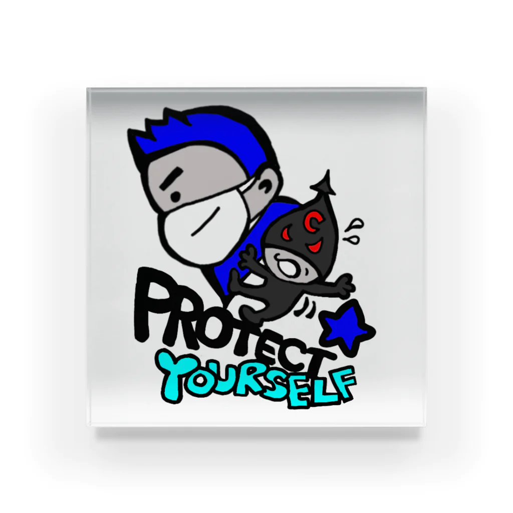 TOMMY★☆ZAWA　ILLUSTRATIONのProtect Yourself (ブルー) アクリルブロック