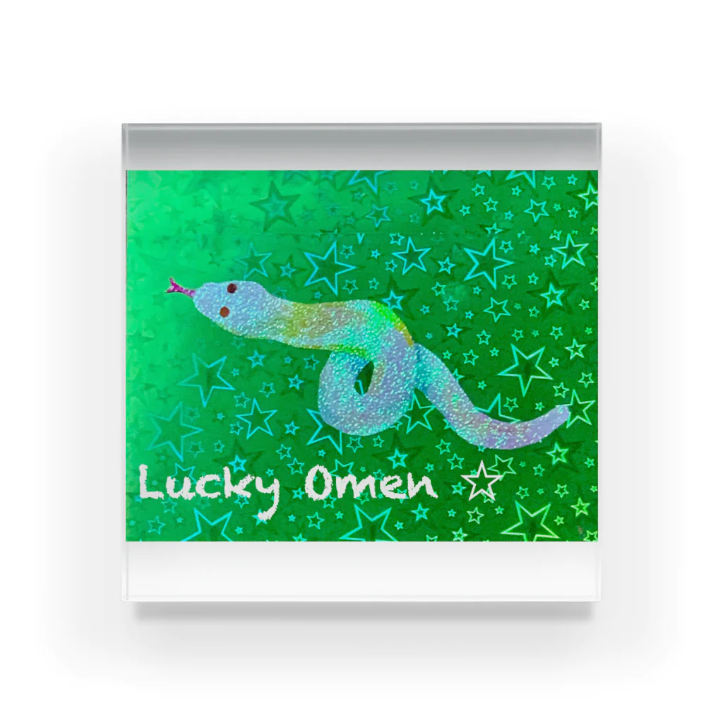 broccoli3の白蛇　🌟　lucky omen Acrylic Block