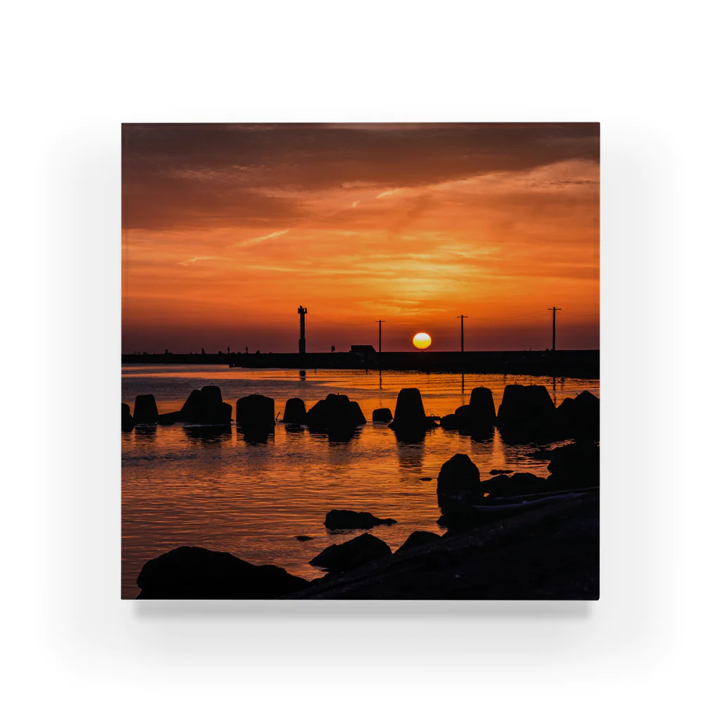 M's photographyの夕日が沈む港 Acrylic Block