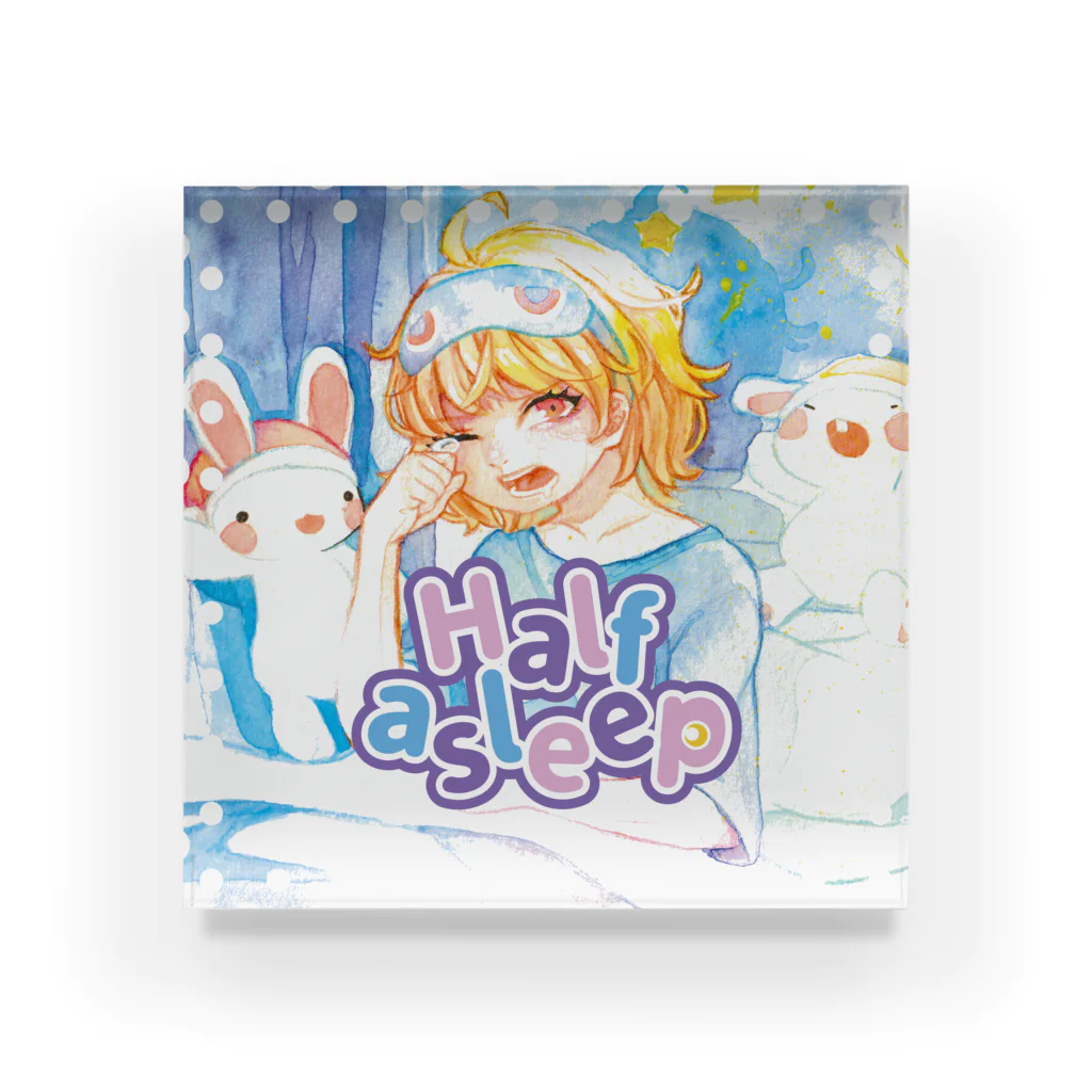 健康的うさぎの寝ぼけグッズ Acrylic Block