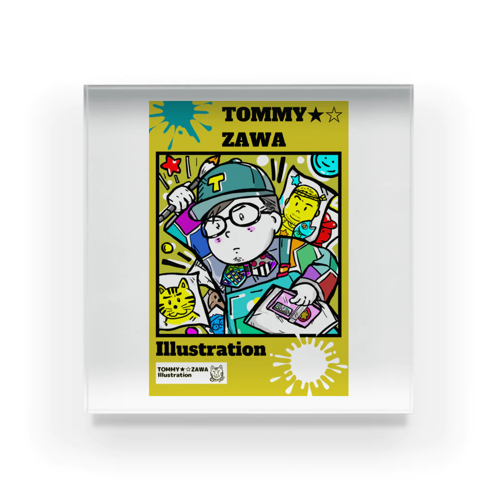 TOMMY★☆ZAWA　ILLUSTRATIONのロゴ。2021年。 アクリルブロック