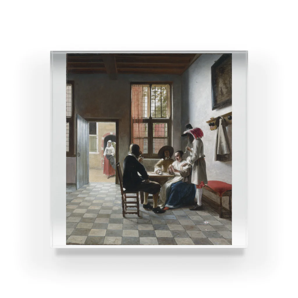 世界の絵画アートグッズのピーテル・デ・ホーホ《陽の射す部屋でトランプに興じる人々》 アクリルブロック