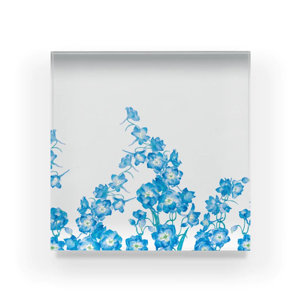 花雑貨の咲き乱れる青い花 デルフィニウム アクリルブロック
