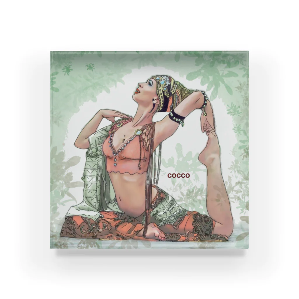 こっこさんのお店のYoga•girlシリーズ・3　「太陽の光と新緑の中で」 Acrylic Block