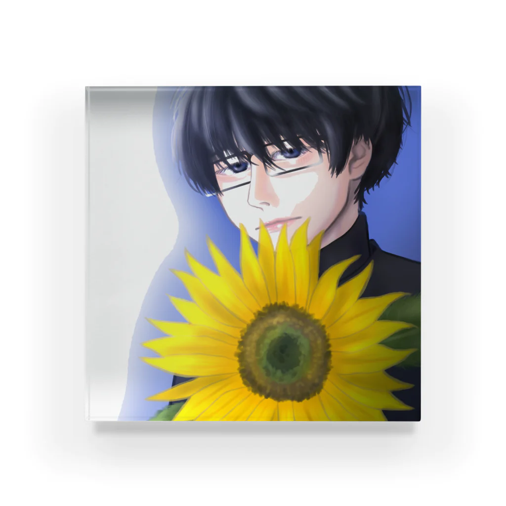 夜店の学ラン少年と花「向日葵」 Acrylic Block