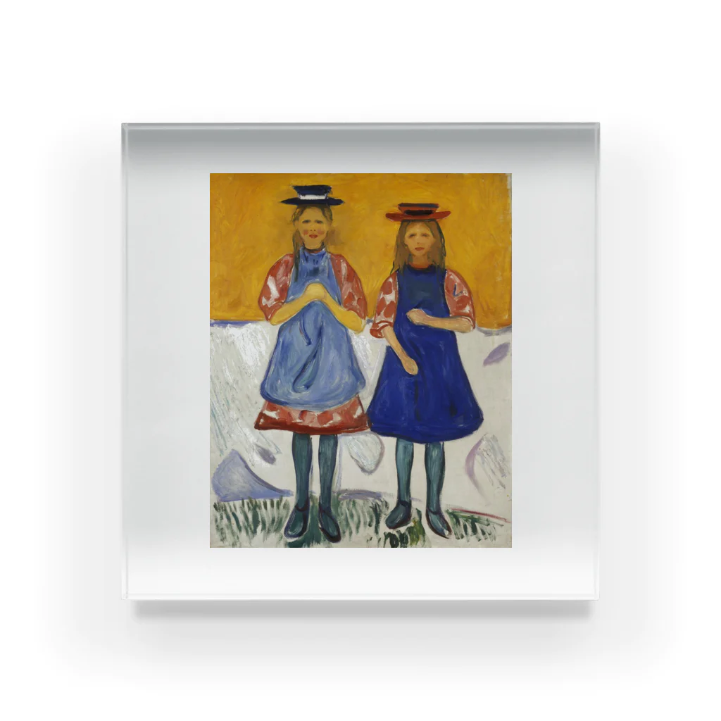 世界の絵画アートグッズのエドヴァルド・ムンク《青いエプロンの2人の少女》 アクリルブロック