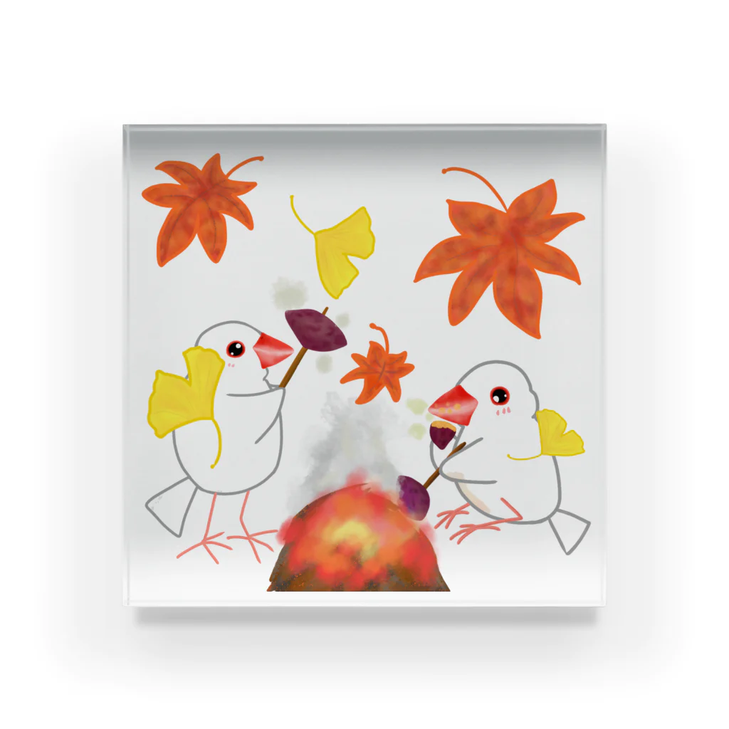 Lily bird（リリーバード）の落ち葉と焼き芋と文鳥ず Acrylic Block