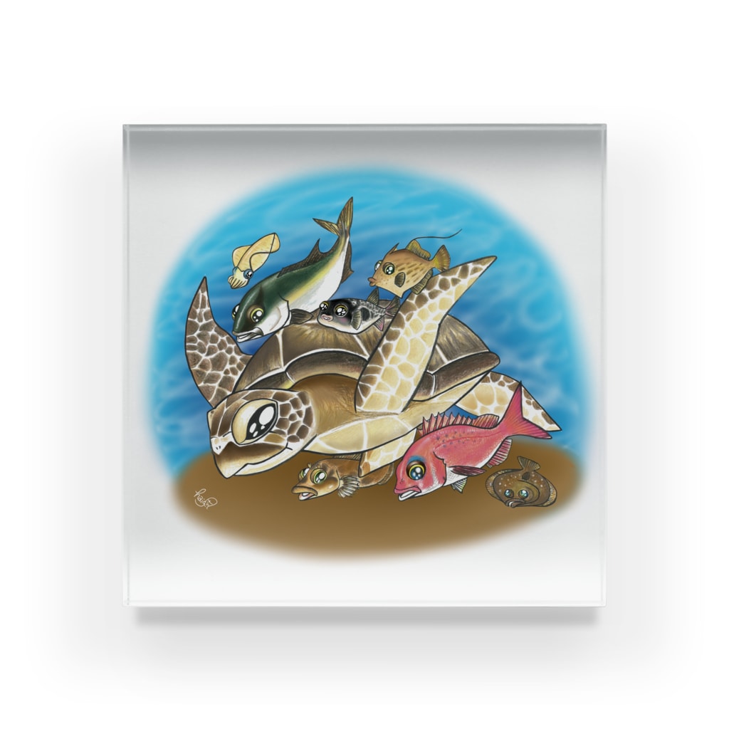 ウロコザワ鮮魚店のウミガメたち Acrylic Block
