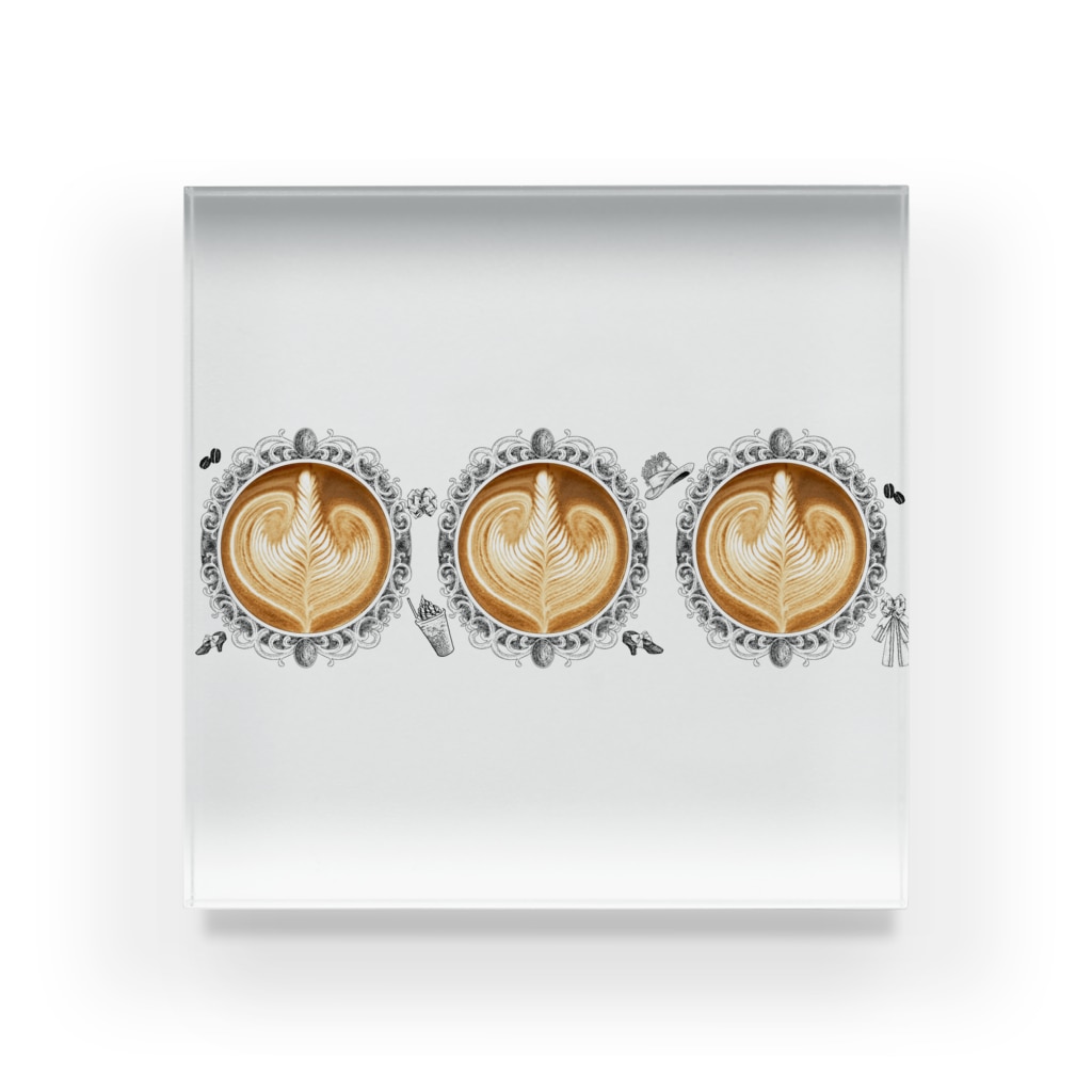 Prism coffee beanの【Lady's sweet coffee】ラテアート エレガンスリーフ  / With accessories ～2杯目～ Acrylic Block
