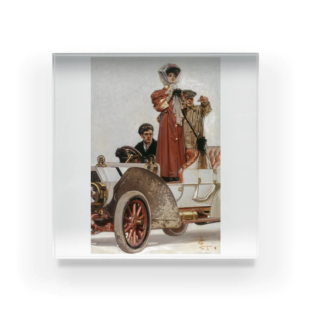 世界の絵画アートグッズのJ・C・ライエンデッカー《貴婦人と自動車》 Acrylic Block