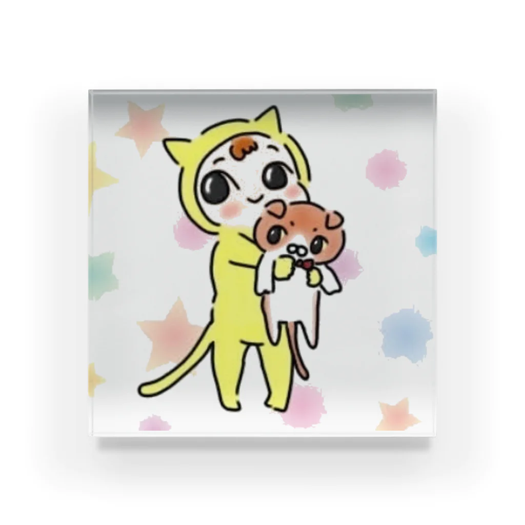 さぼてんのネコミュニケーションのにぃたんと一緒 Acrylic Block