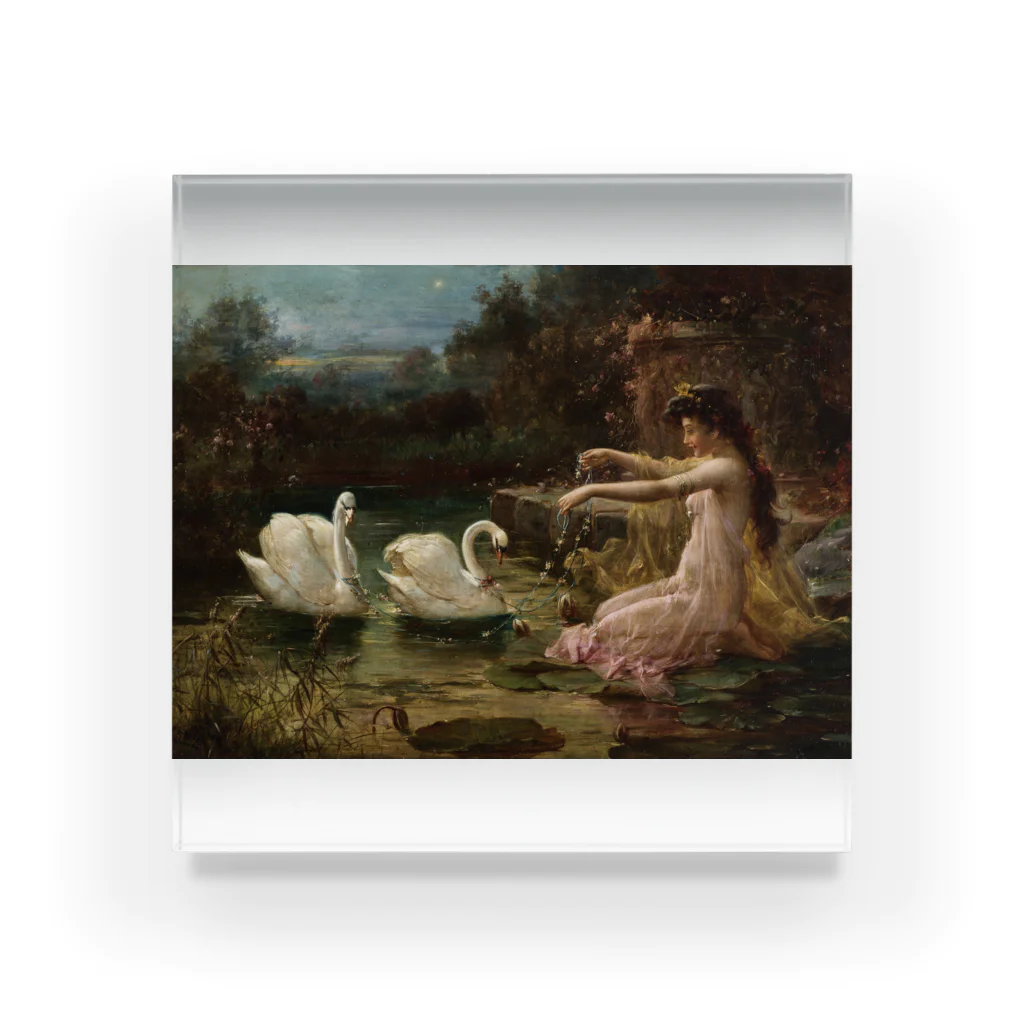 世界の絵画アートグッズのハンス・ザッカ《白鳥の湖で》 Acrylic Block