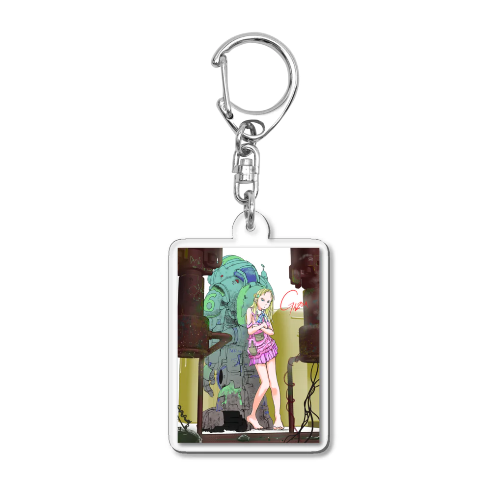 Gazouのアイテムショップのロボットと少女 Acrylic Key Chain