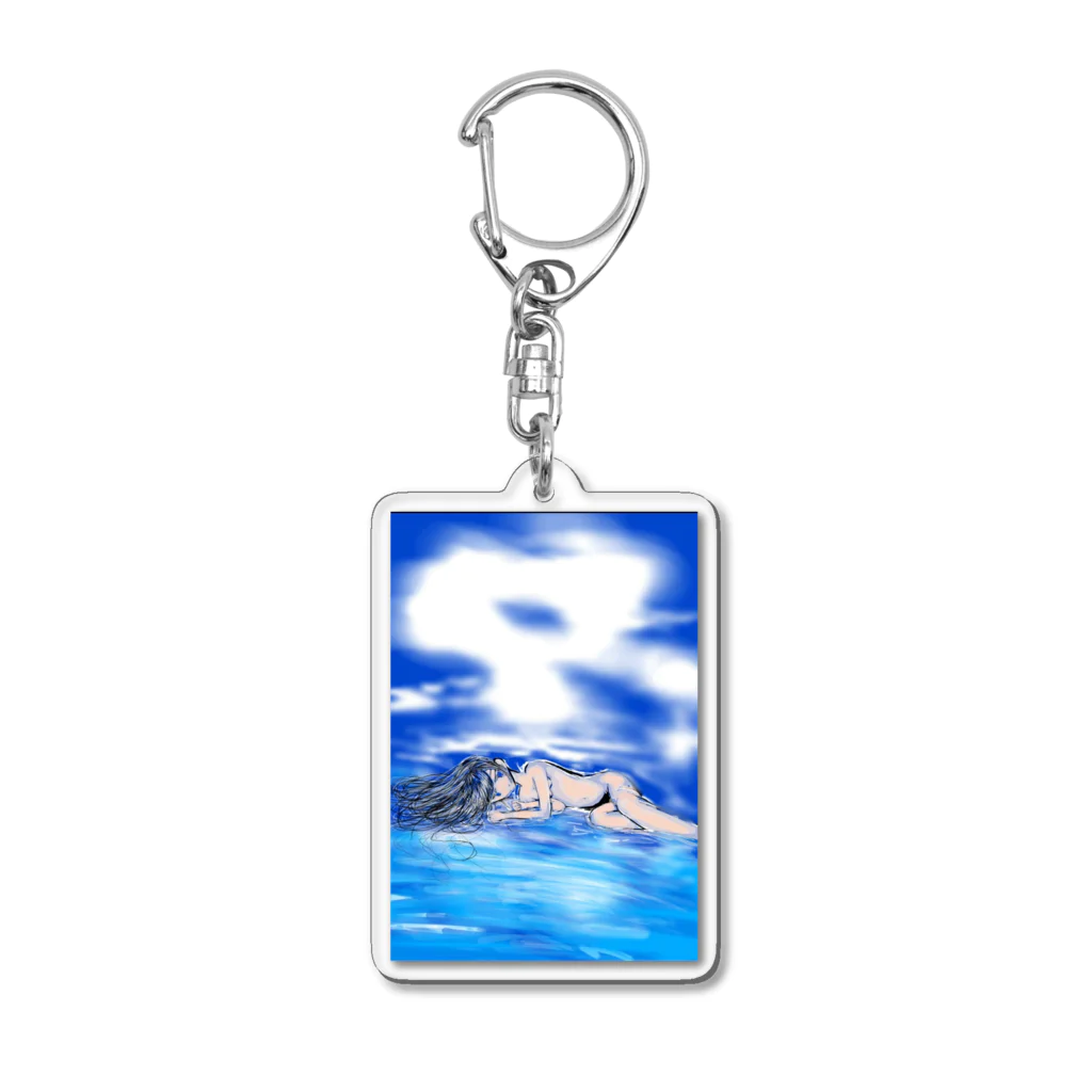 ホワイトサンタの水の上に寝そべる少女 Acrylic Key Chain