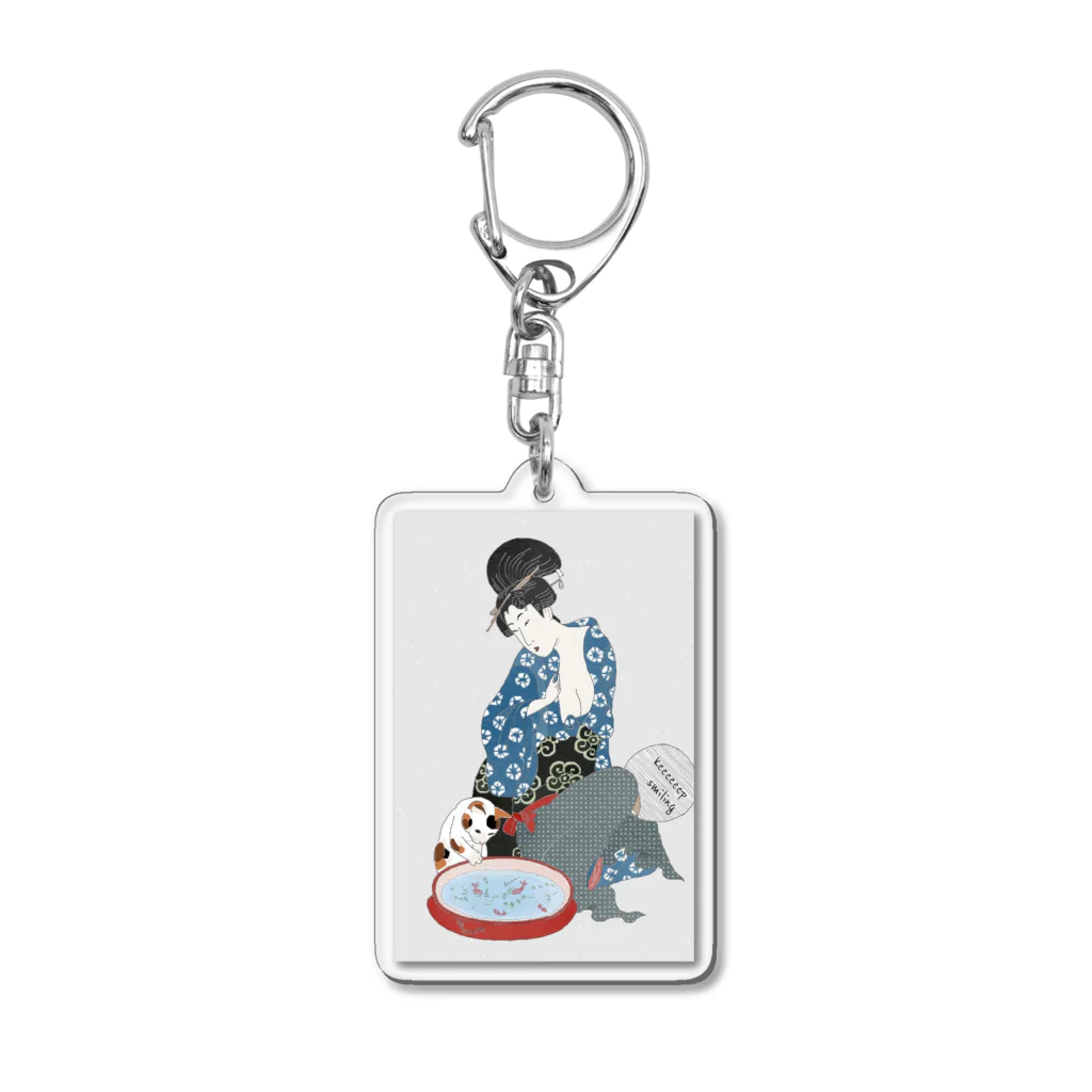 keeeeeep smilingの猫と金魚 Acrylic Key Chain