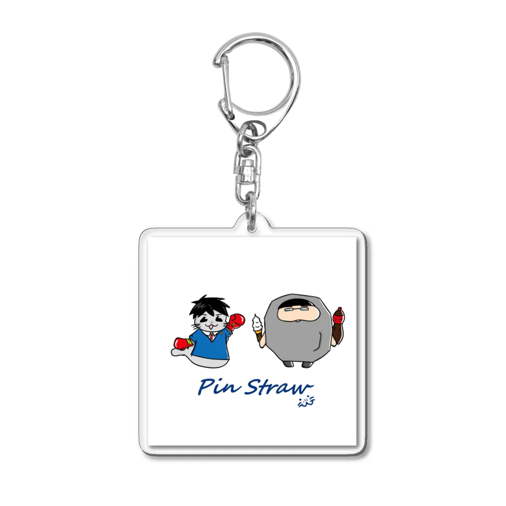 ぶちゃこの店のピンストロー（２人）缶バッチ Acrylic Key Chain