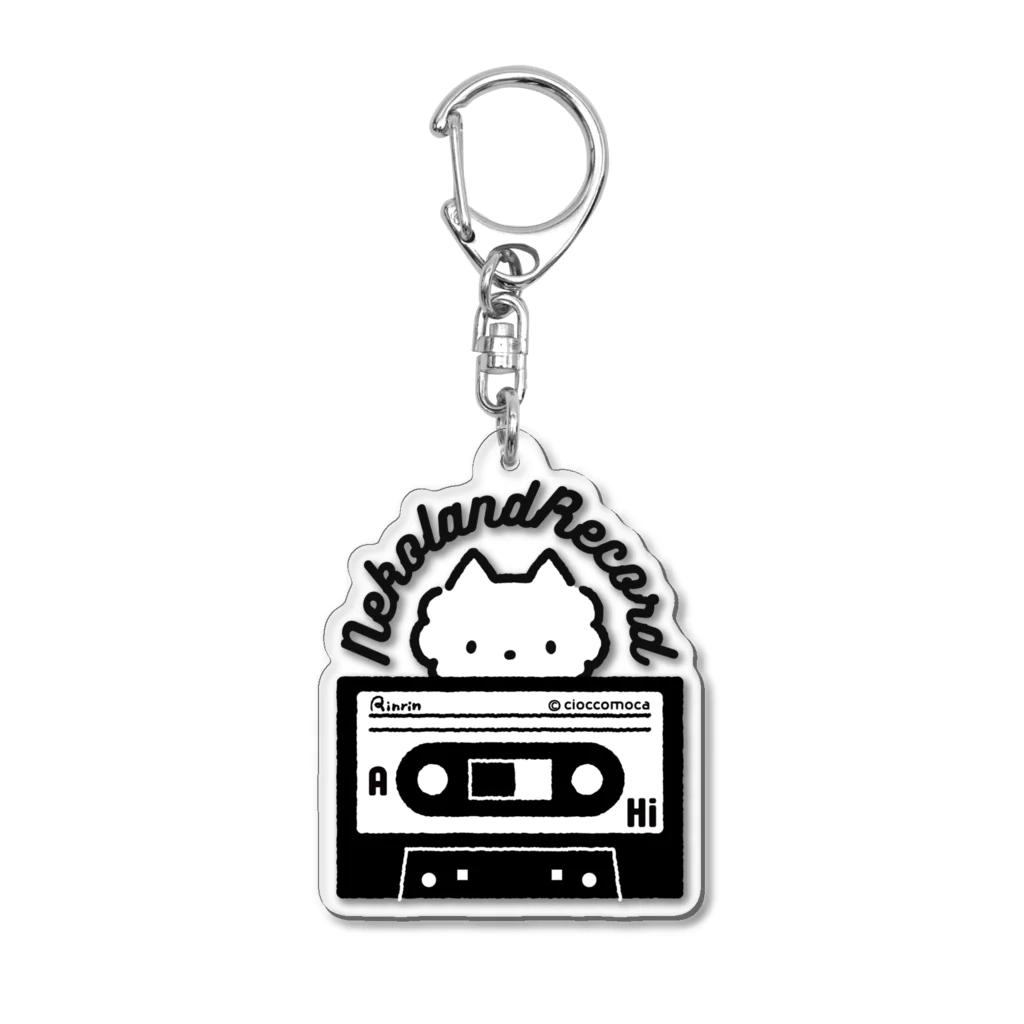 cioccomocaのねこらんどレコード・カセット【Black】 Acrylic Key Chain