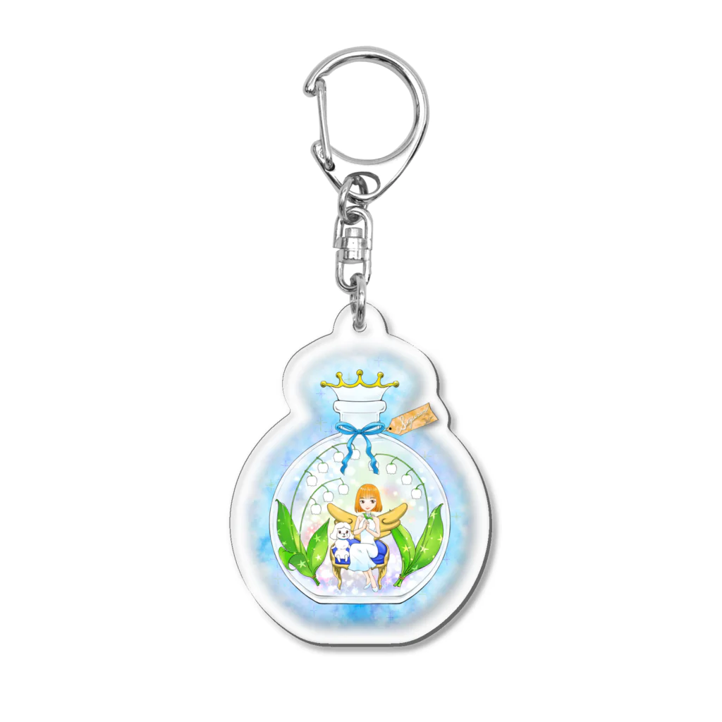 ハーバリウム　すずらんのすずらんとワンコ　ブルー Acrylic Key Chain