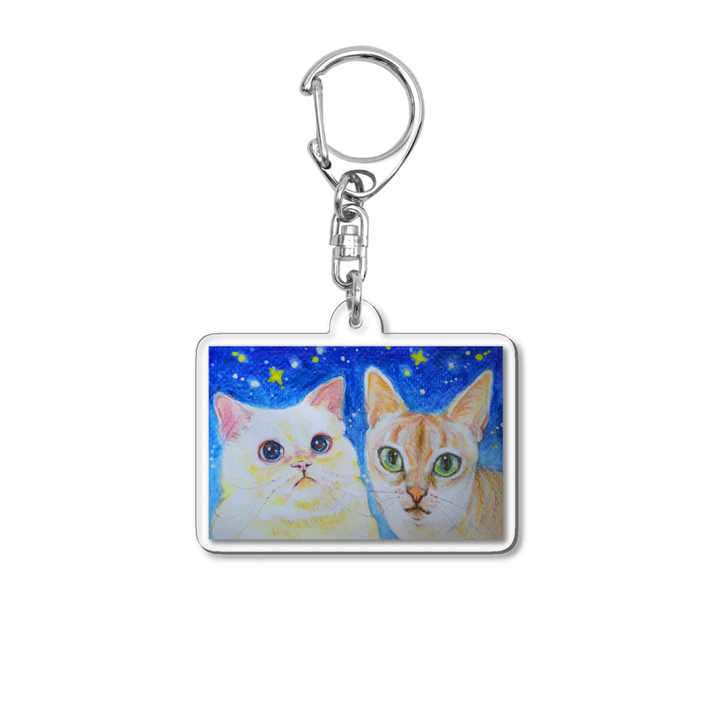 harupink🌸ペット似顔絵illustの『夜のお散歩』 Acrylic Key Chain