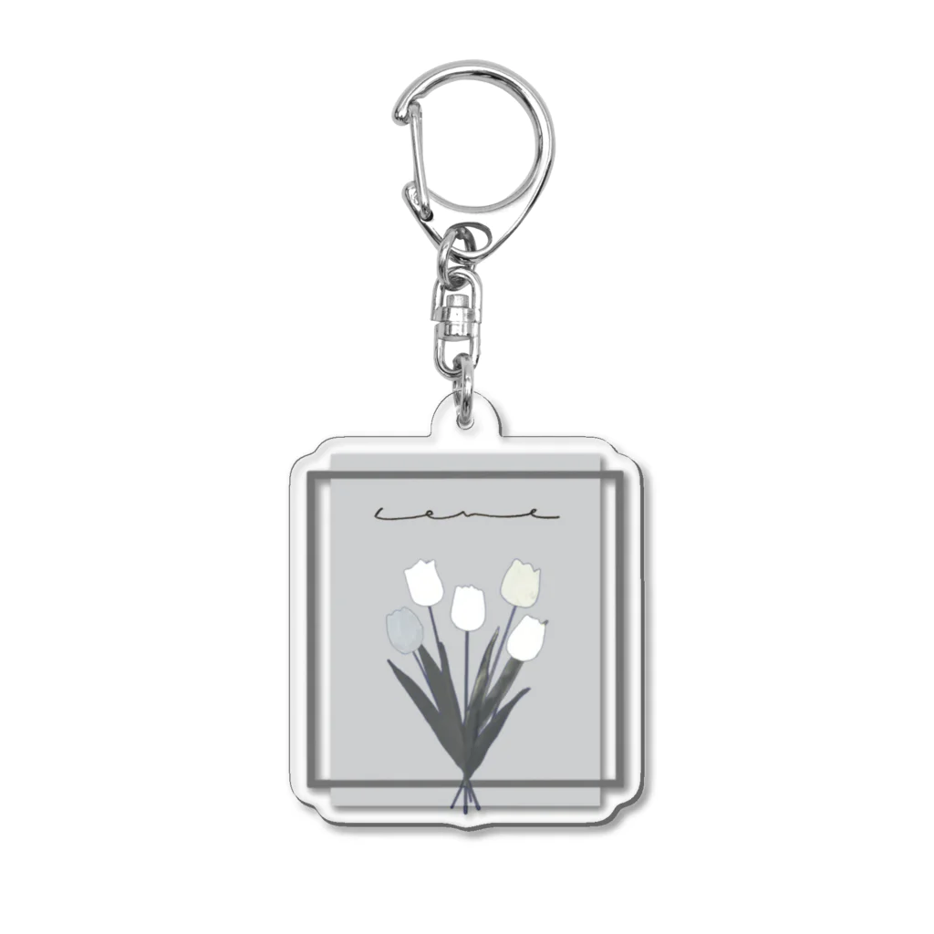 rilybiiのgrayish color × white × charcoal ×  tulip bouquet Acrylic Key Chain