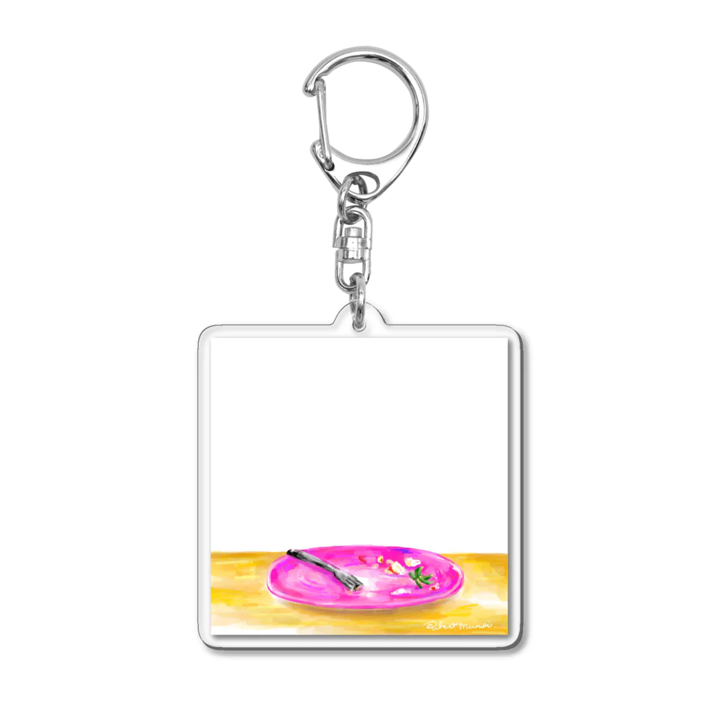 ムロイリコのチャリのケーキ完食の皿(色付きTシャツ用) Acrylic Key Chain