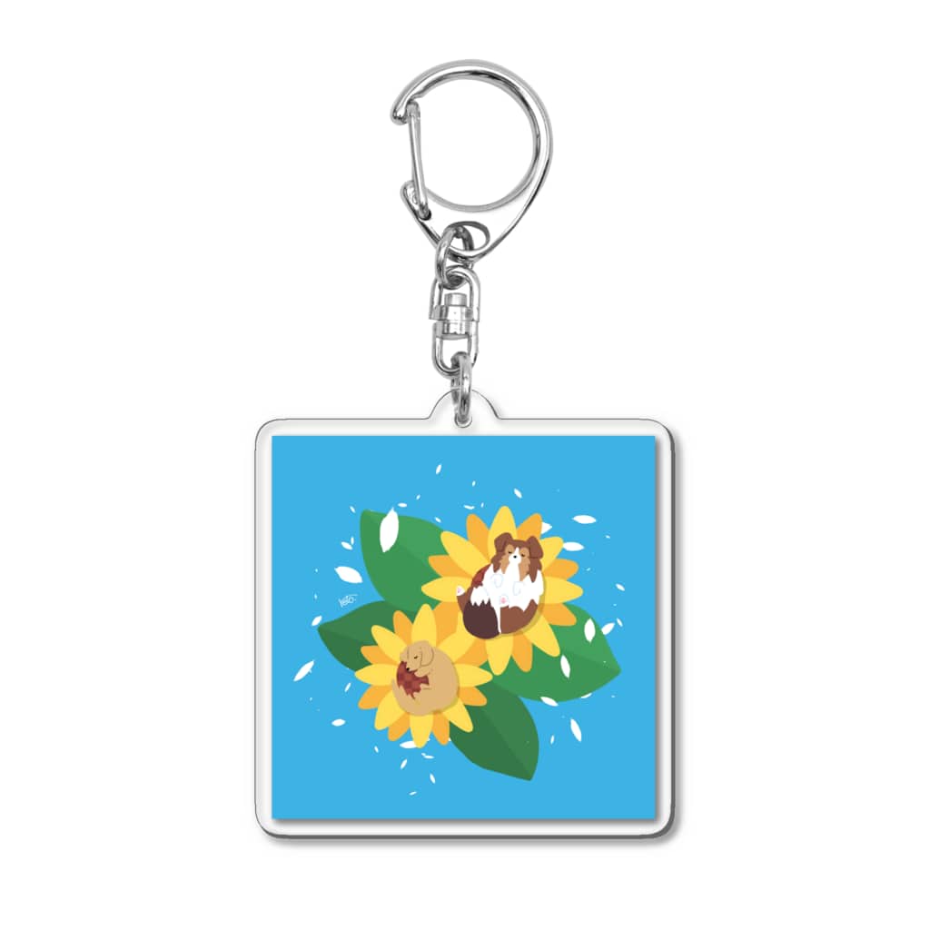 Kotetsu diary(SUZURI店)のシェルティ＆ダックス×ひまわり Acrylic Key Chain