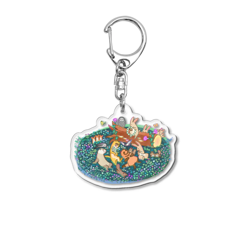 イケガメ シノの草の上の動物達 Acrylic Key Chain