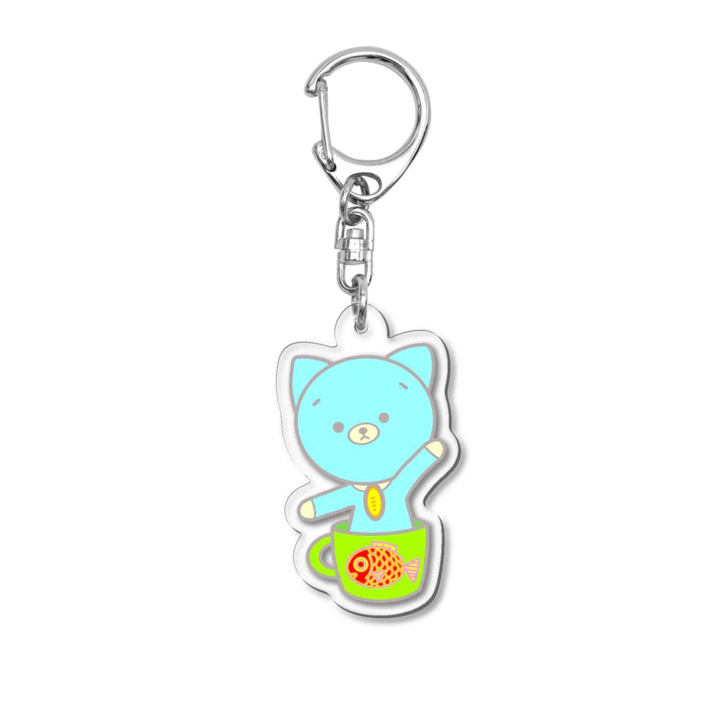 nyandaful storeのコップ入り招き猫（水色） Acrylic Key Chain