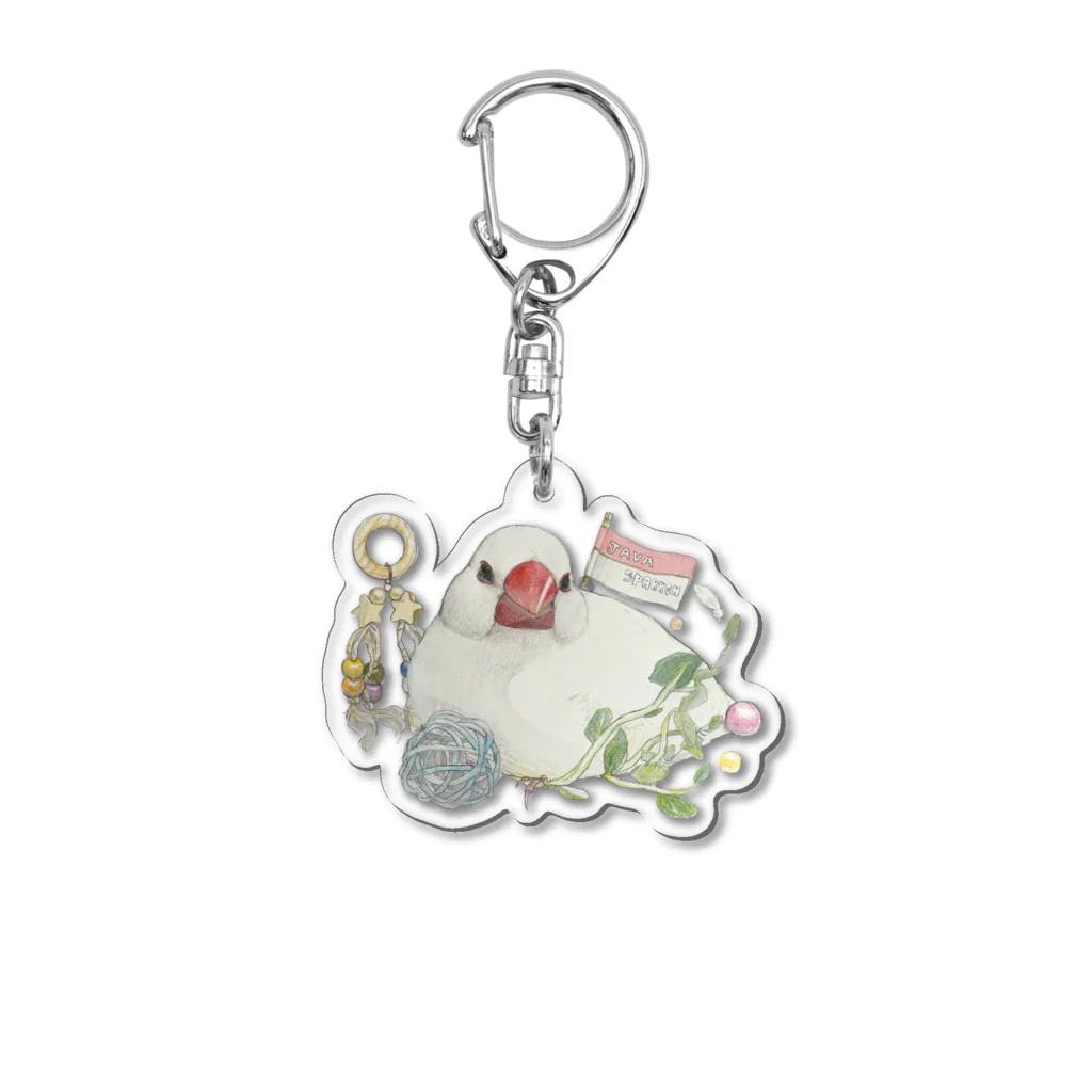 柏22のぷっくら文鳥（白） Acrylic Key Chain