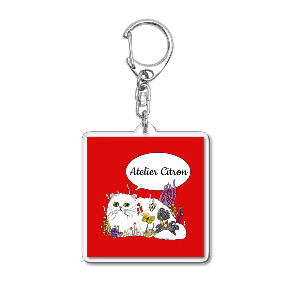 Atelier Citronのペチャ猫からキノコ・赤(雑貨) Acrylic Key Chain