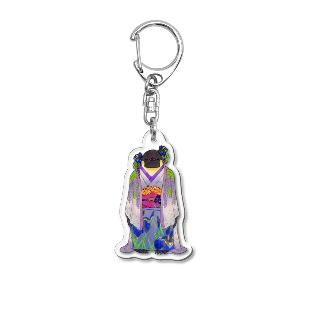 ヤママユ(ヤママユ・ペンギイナ)の着物ぺんぎんーいずれは菖蒲かエンペラーー Acrylic Key Chain