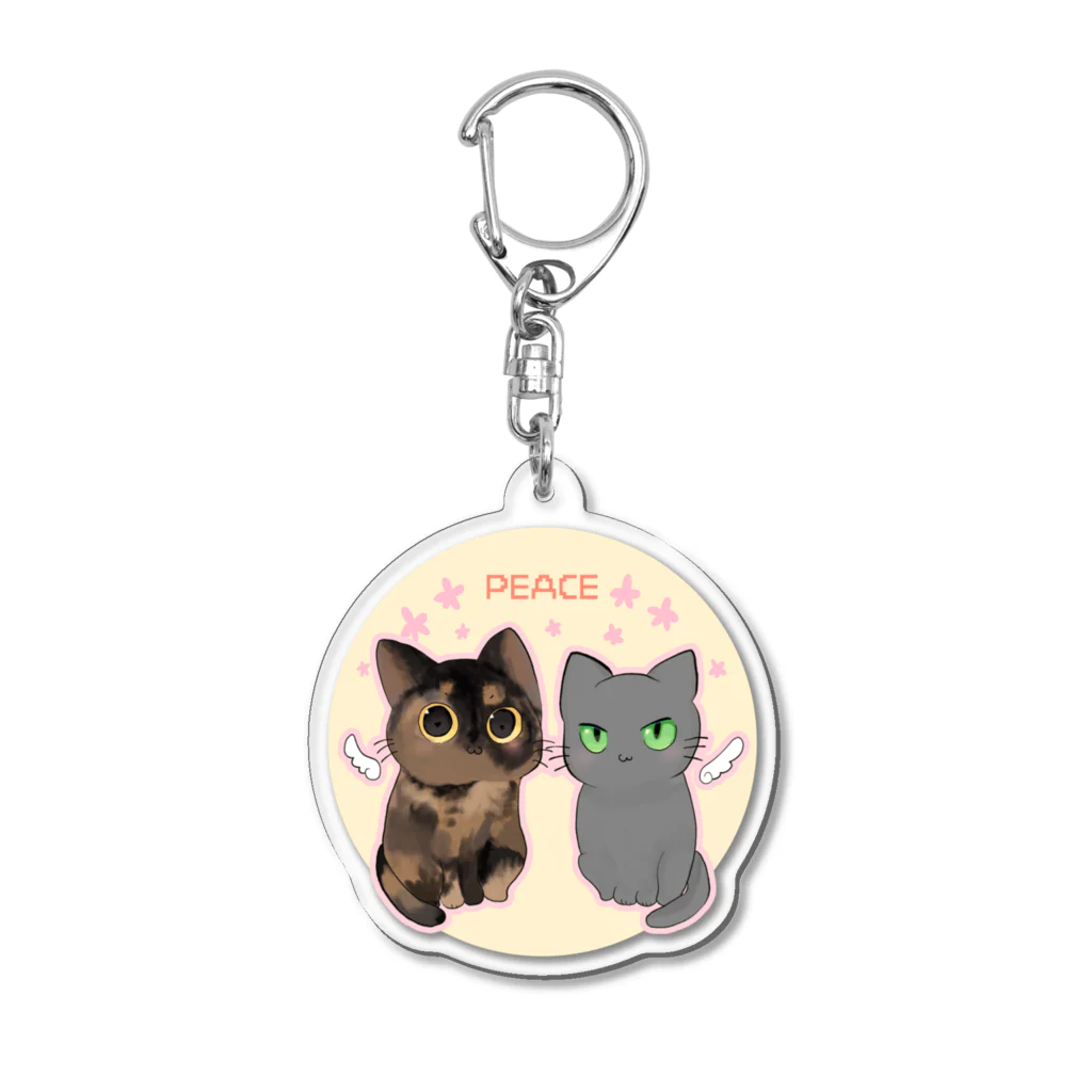 ねこほうチャンネル公式グッズのハムモモ平和チームイラストグッズ Acrylic Key Chain