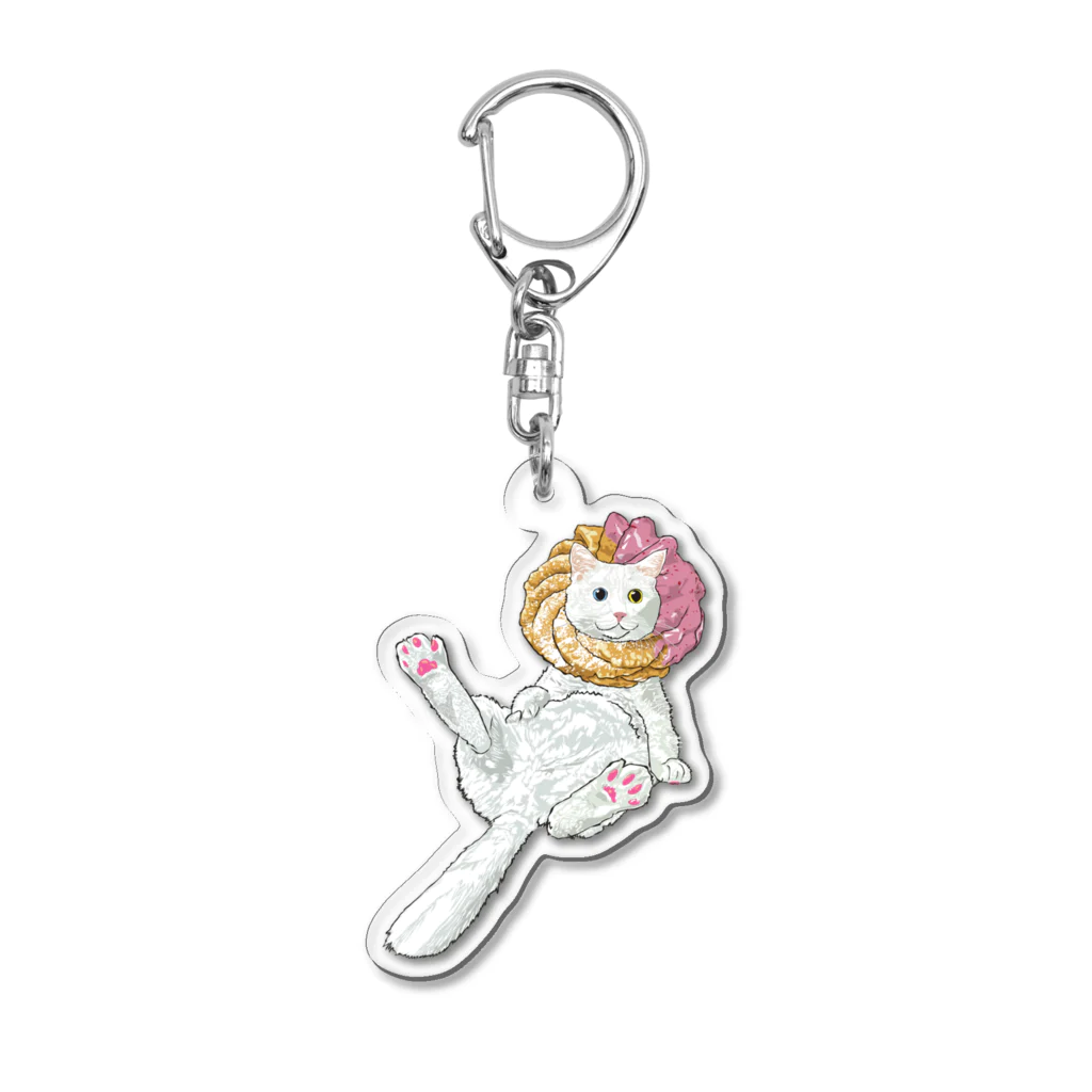 NORIMA.のねこシリーズ　ねこドーナツ 白猫オッドアイ  Acrylic Key Chain