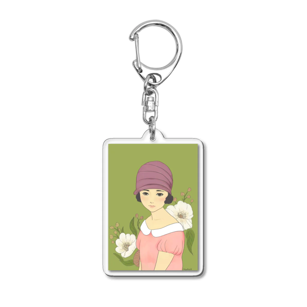 四月研究所 SUZURI店の大正浪漫ヲトメ図画ー桃色 Acrylic Key Chain