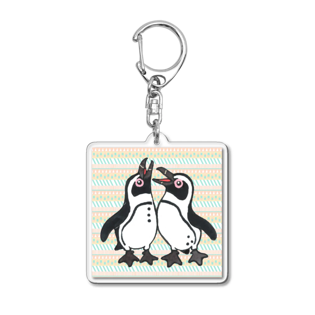 penguininkoの仲良く鳴き合うケープペンギン背景ありA Acrylic Key Chain