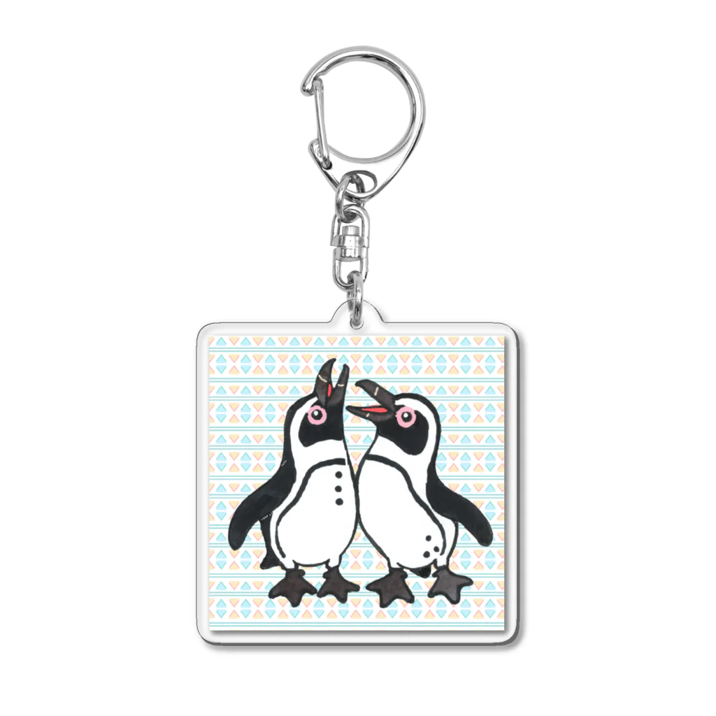 penguininkoの仲良く鳴き合うケープペンギン🐧背景ありC Acrylic Key Chain