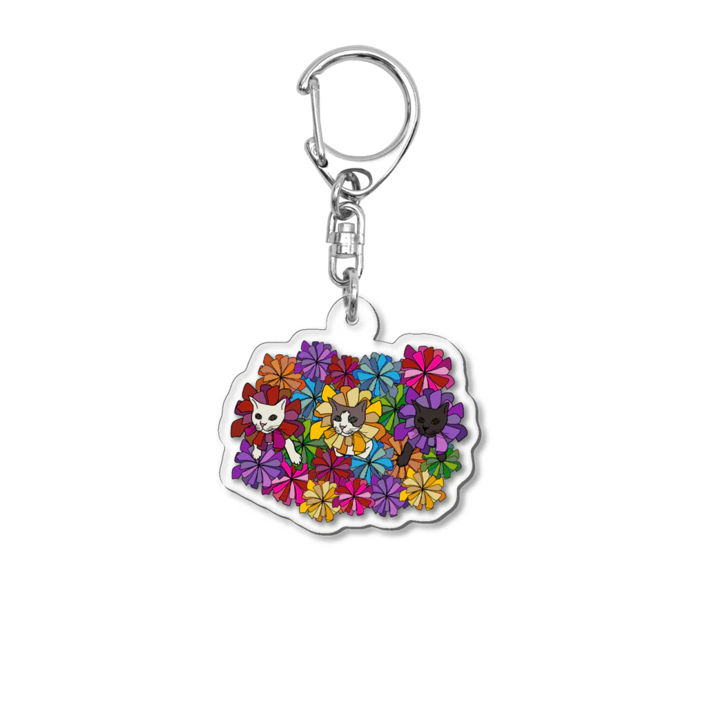 うめぼしととまととごはん。のにゃんこ花畑。 Acrylic Key Chain