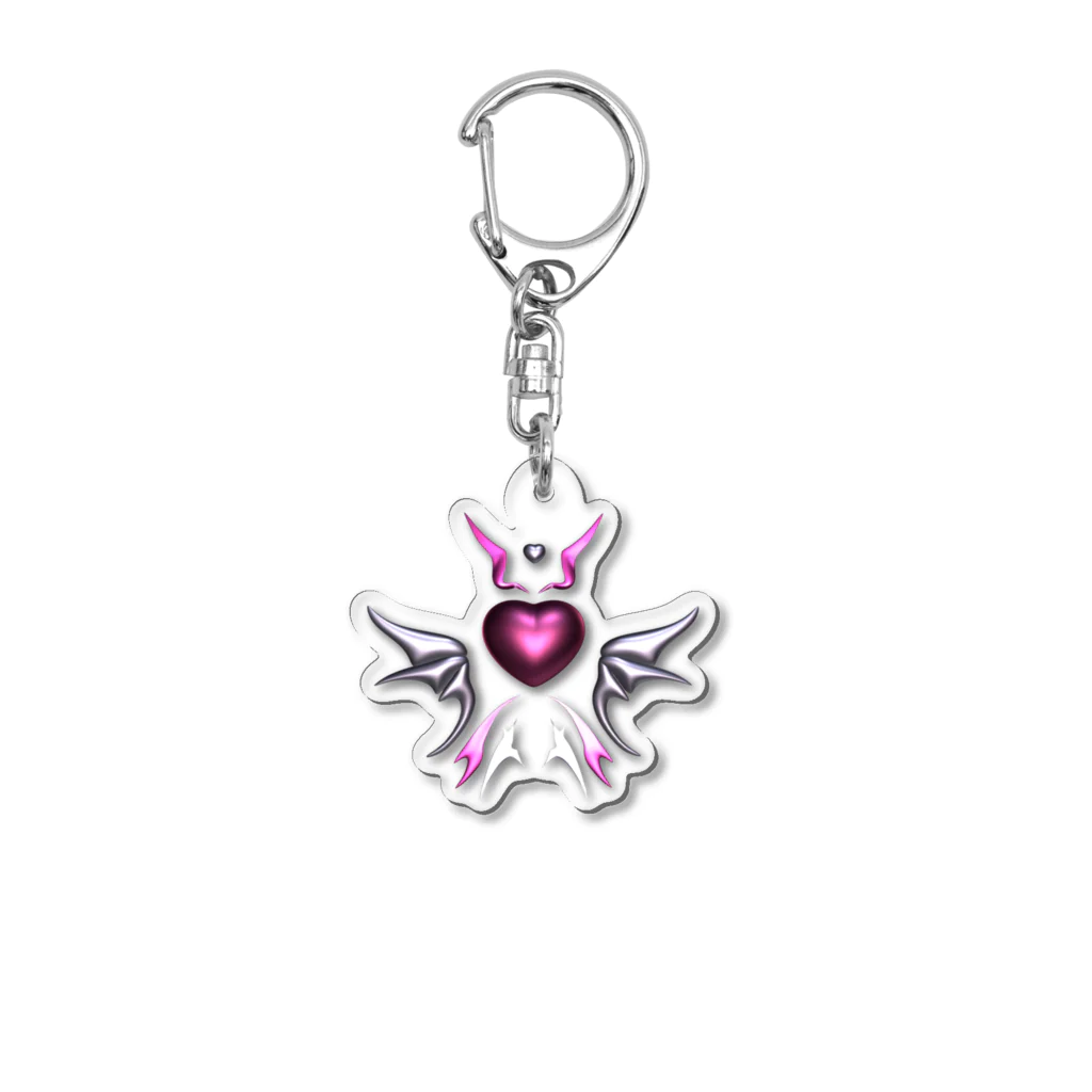 3Dアート屋さんのにゃんの悪魔ハート　pink Acrylic Key Chain