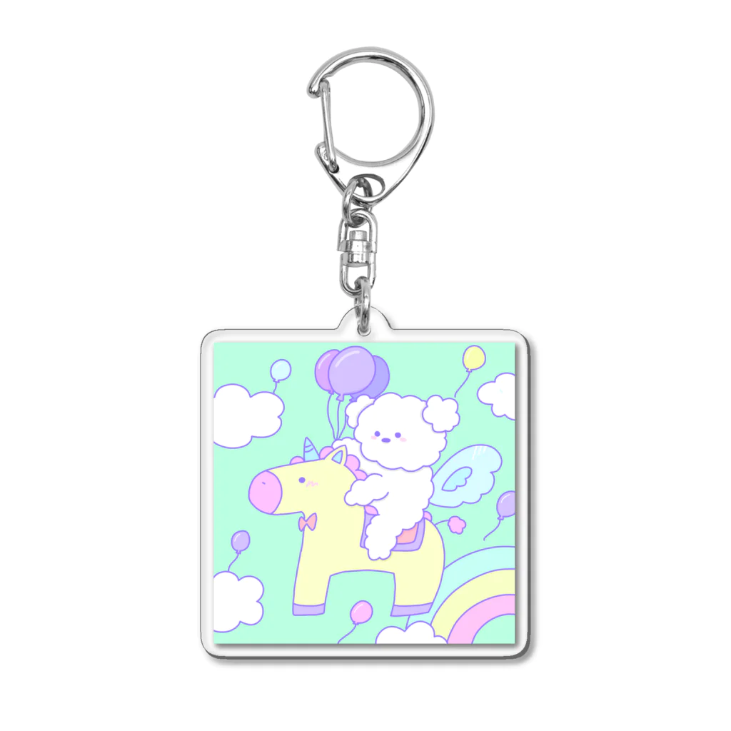 ふわふわポメラニアンちゃんのふわふわユニコーンちゃん Acrylic Key Chain