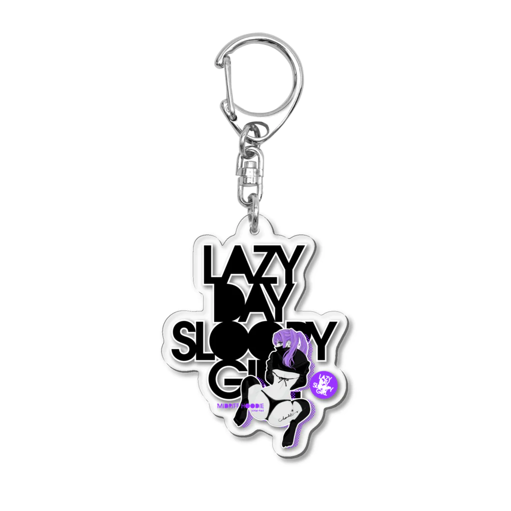 loveclonesのLAZY DAY SLOOPY GIRL 0574 ブラックフーディー女子 エロポップ ロゴ Acrylic Key Chain