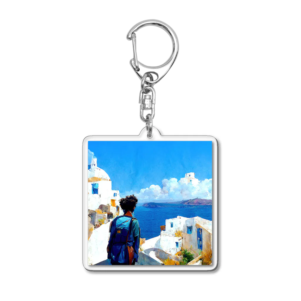midjourney_travelerのサントリーニ島 Acrylic Key Chain