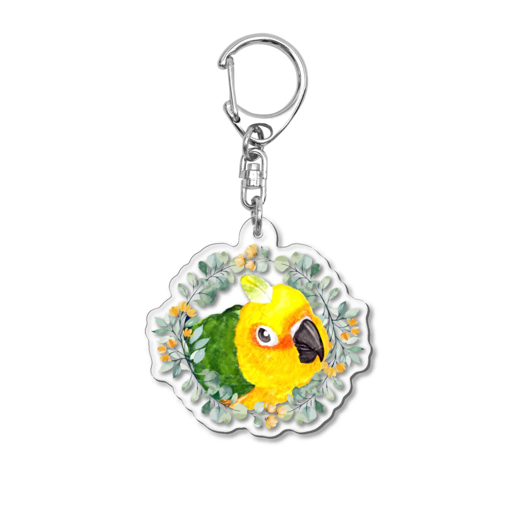 mariechan_koboの030 ナナイロメキシコインコ オレンジ小花のリース Acrylic Key Chain