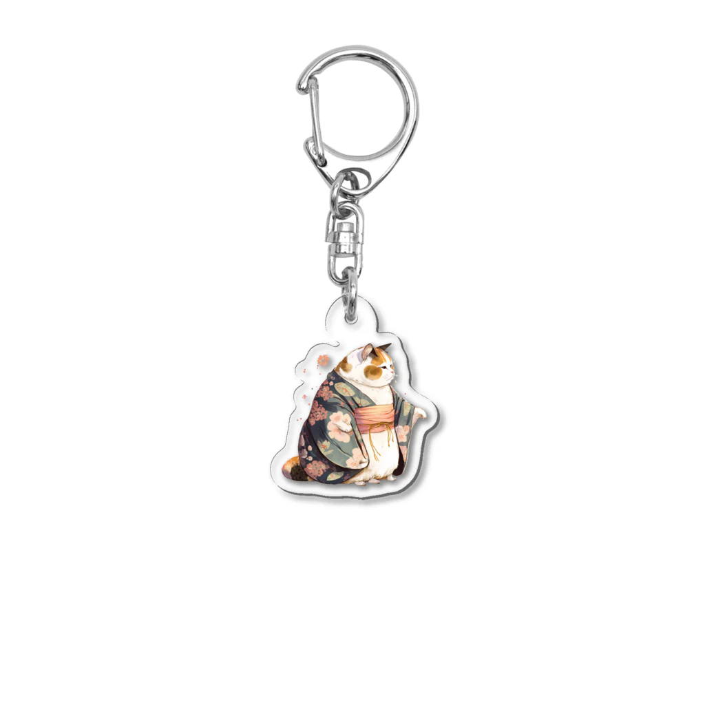 Magic Worldの手招きするデブ猫 Acrylic Key Chain