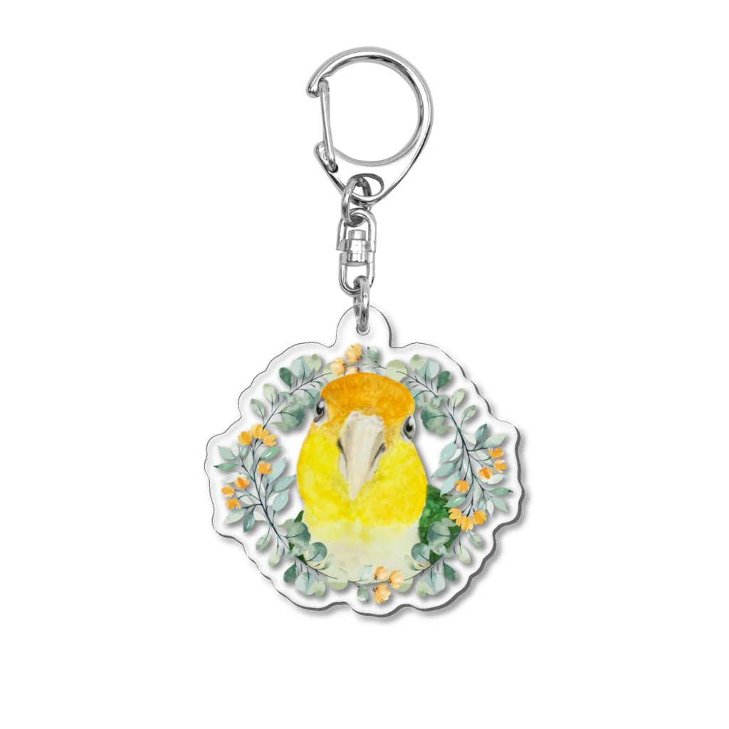 mariechan_koboの031 シロハラインコ オレンジ小花のリース アクリルキーホルダー