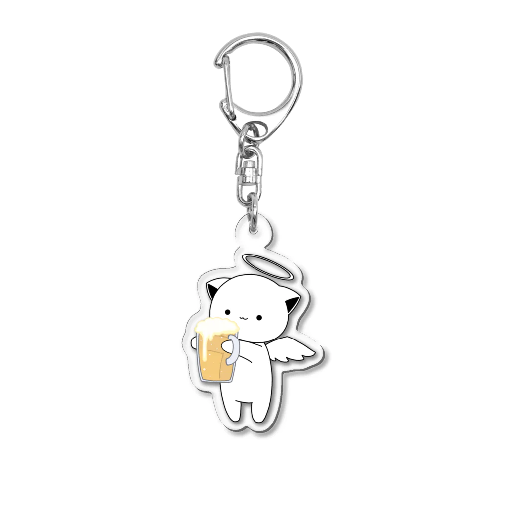 MochiMochi SHOPの白猫天使こむぎちゃん（ビール） Acrylic Key Chain