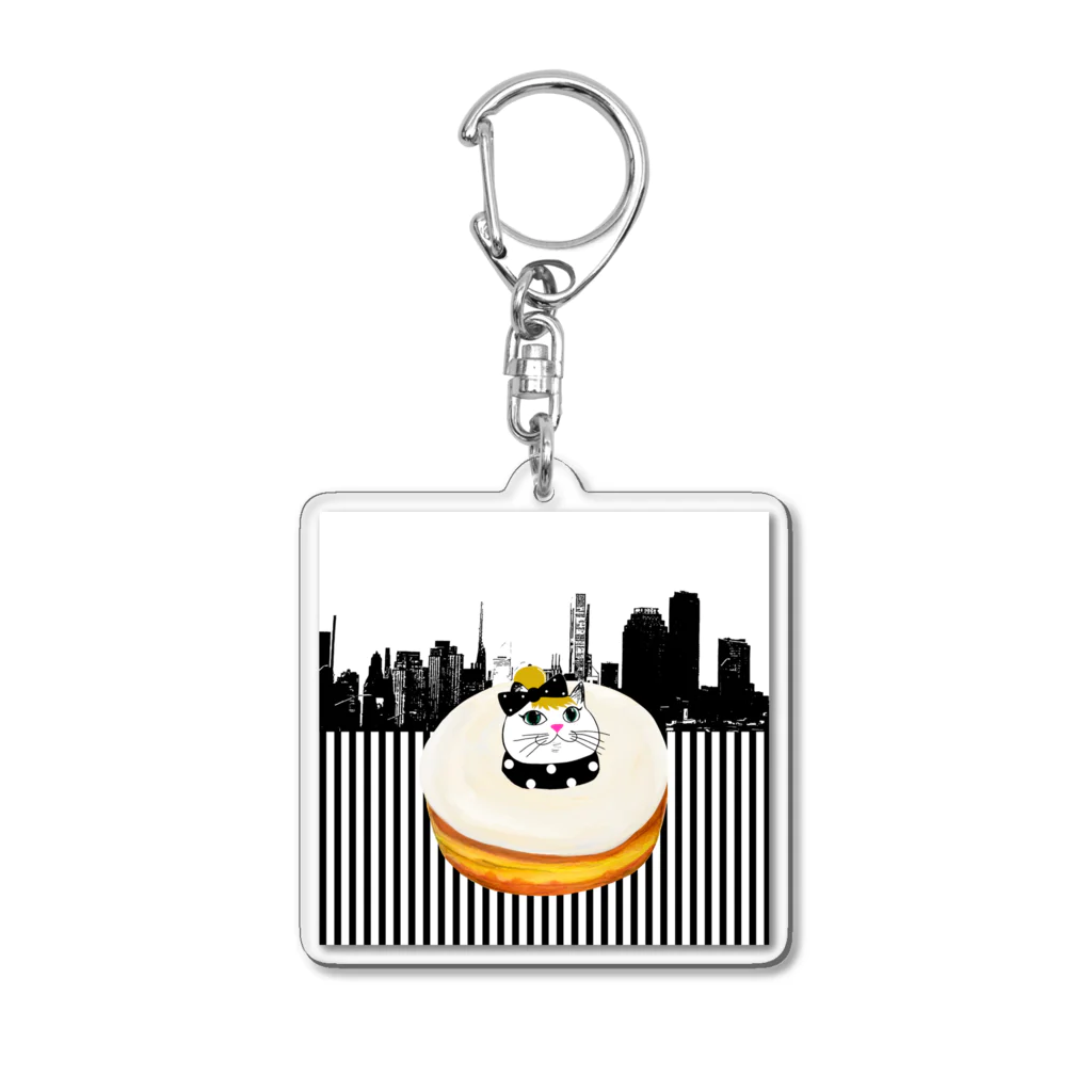 Lovecatfashionのモチ猫ちゃんホワイトチョコドーナツ Acrylic Key Chain